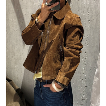 Suede jakna – Regularni kroj, ovratnik s reverom, frontni zip, dugi rukavi, kratki kroj, 95% poliester, jesen 2025 gradski stil