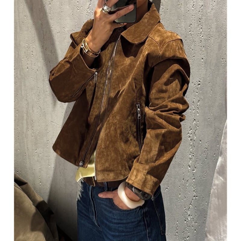 Suede jakna – Regularni kroj, ovratnik s reverom, frontni zip, dugi rukavi, kratki kroj, 95% poliester, jesen 2025 gradski stil
