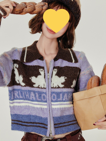 Ženski kardigan s zatvaračem, polo ovratnik, dugi rukavi, pleteni materijal, uski kroj