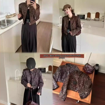 Ženska kratka jakna s leopardovim uzorkom, retro stil, jesen 2025, za sitniju figuru, svestrana i moderna