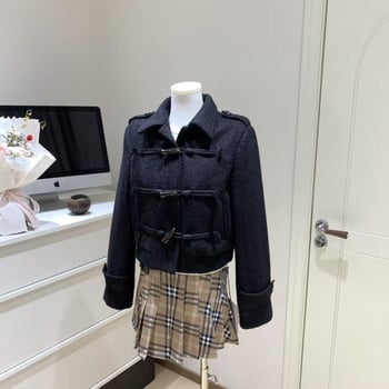 Toggle gombos kabát, gyapjúkeverék anyag, polo gallér, laza szabás, hosszú ujjú