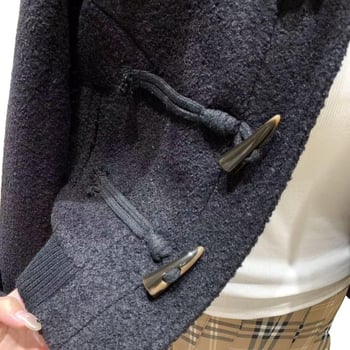 Toggle gombos kabát, gyapjúkeverék anyag, polo gallér, laza szabás, hosszú ujjú