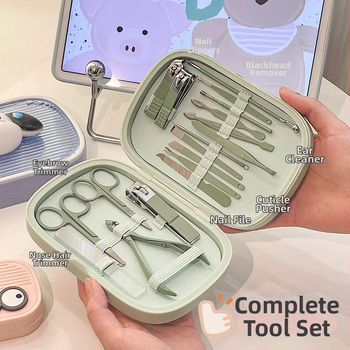 Rozsdamentes acélból készült körömvágó készlet, hordozható zseb-stílus, egyszerű dizájn, karikatúra mintával