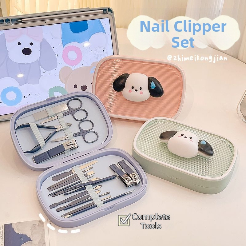Rozsdamentes acélból készült körömvágó készlet, hordozható zseb-stílus, egyszerű dizájn, karikatúra mintával