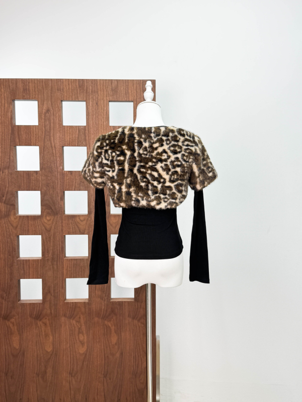Jakna s leopard printom, kratka, s vezanjem na pertle, uski kroj, ultra kratka duljina, poliester-spandeks miješavina