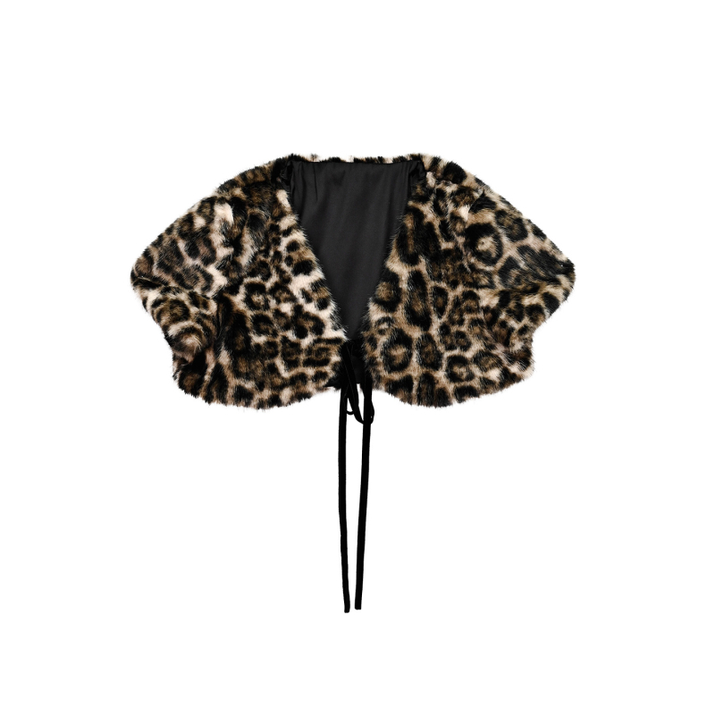 Jakna s leopard printom, kratka, s vezanjem na pertle, uski kroj, ultra kratka duljina, poliester-spandeks miješavina