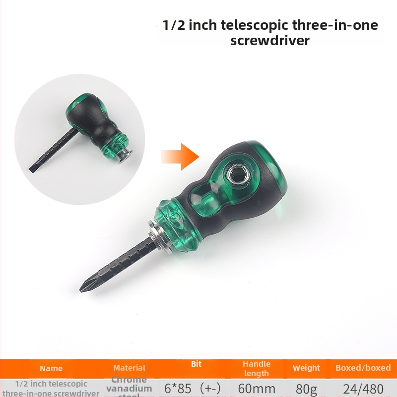 FUTE mini teleskopový obojstranný ráčnový skrutkovač s karbónovou oceľou, magnetický a izolovaný, hlava tvaru reďkovky