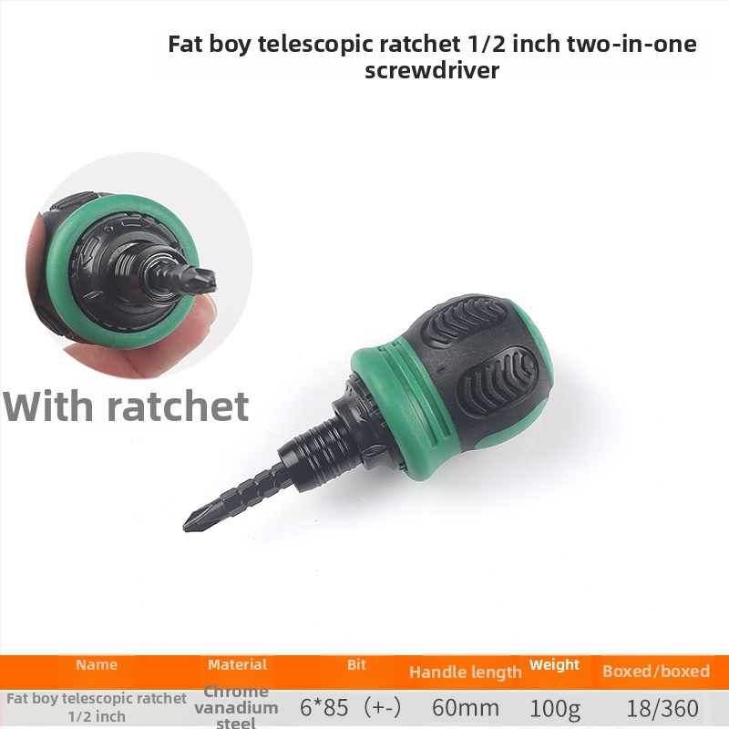 FUTE mini teleskopový obojstranný ráčnový skrutkovač s karbónovou oceľou, magnetický a izolovaný, hlava tvaru reďkovky