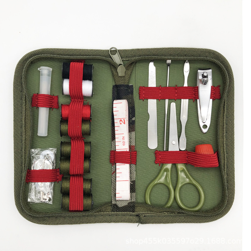 Šivaći set, prenosna kutija za šivanje s maskirnim dizajnom za vanjsku uporabu, 200 komada, bruto težina 76 g, podrijetlo Yangjiang, prilagodljiv