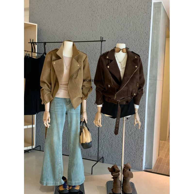 WGWE női rövid kabát – utcai stílus, gallér rever, cipzáros zárás, poliészter anyag, háromdimenziós szabás