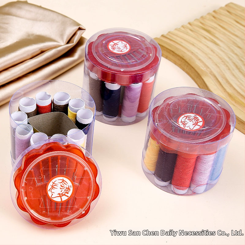 Kerek dobozos varrókészlet, műanyag, 252 darabos készlet