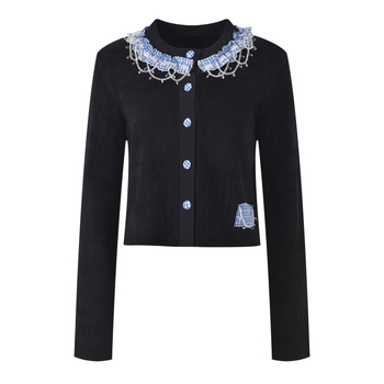 Gyapjúkeverék kardigán, hosszú ujjú, kerek nyakú, gyöngy díszítéssel, őszi 2025