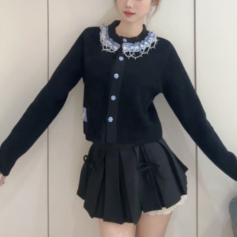 Gyapjúkeverék kardigán, hosszú ujjú, kerek nyakú, gyöngy díszítéssel, őszi 2025