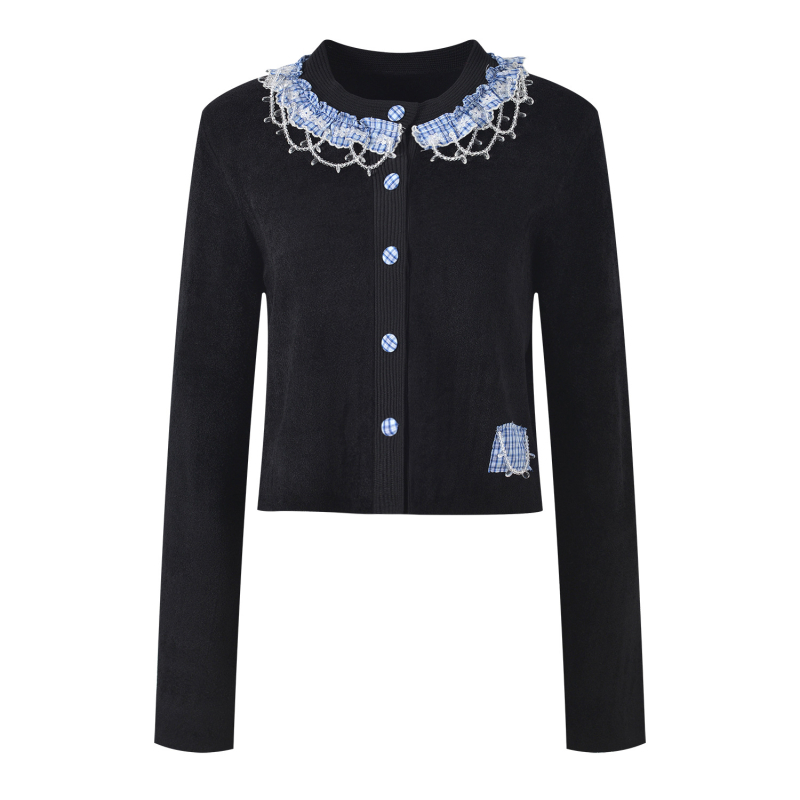 Gyapjúkeverék kardigán, hosszú ujjú, kerek nyakú, gyöngy díszítéssel, őszi 2025