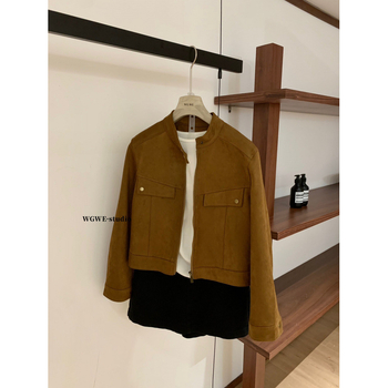 WGWE 7335 Rövid dzseki cipzárral és álló gallérral — szabályos ujjú, közepes vastagság, poliészter anyag, egyszínű, egyenes szabás, hosszú ujjú, nőknek, Ősz 2025