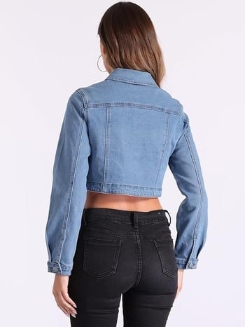 Rövid fazonú farmer dzseki galléros, hosszú ujjú, pamut denim anyag, utcai hipster stílus