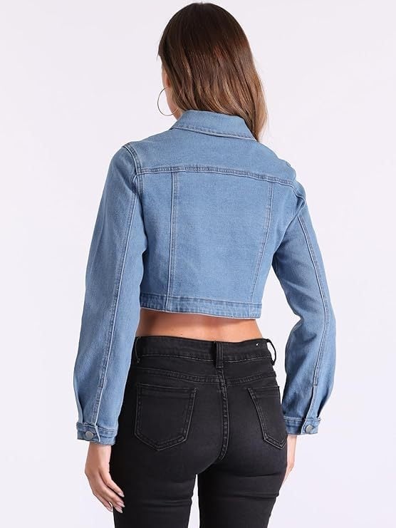 Rövid fazonú farmer dzseki galléros, hosszú ujjú, pamut denim anyag, utcai hipster stílus