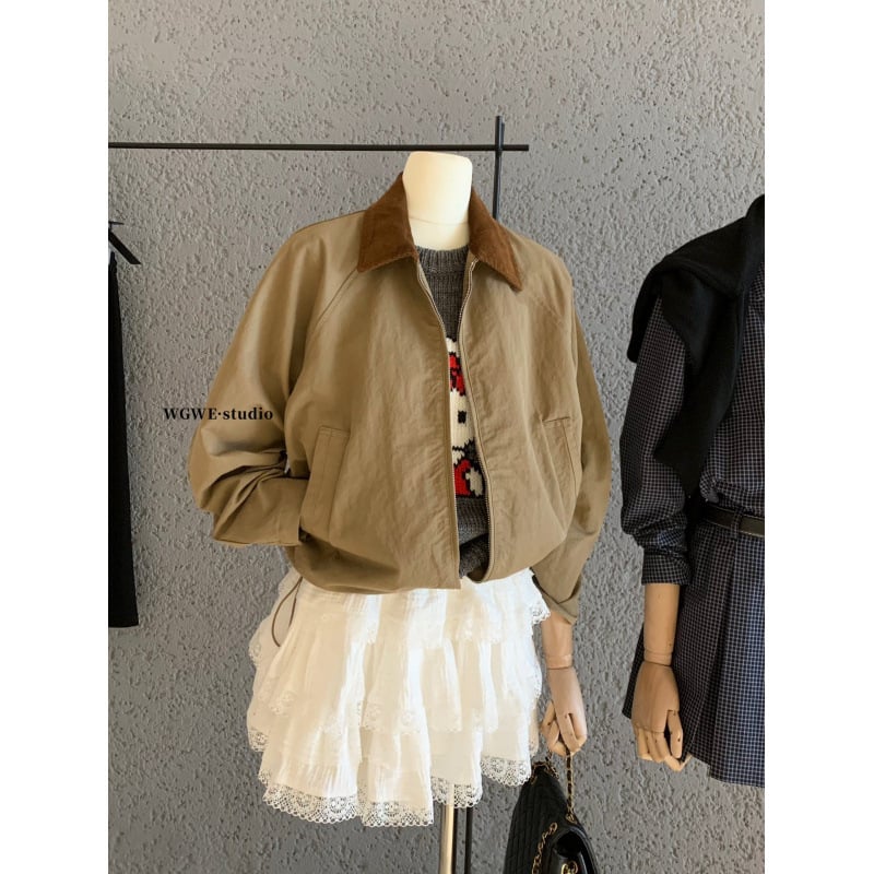 WGWE 7148 Rövid kabát-cardigan, raglán ujjakkal, gallér, cipzár, poliészter