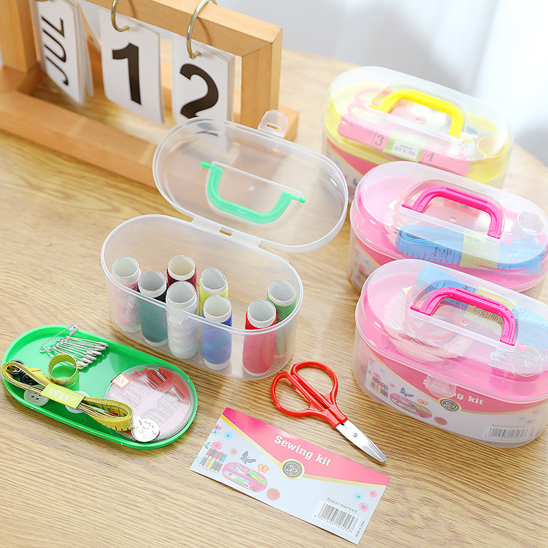 Hordozható varrótartó doboz, 9 darabos készlet, műanyag, japán stílus, egyszerű dizájn