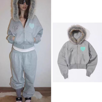 Pamut kapucnis cipzáros kabát, 3D patchwork, lazán szabott, közepes vastagságú