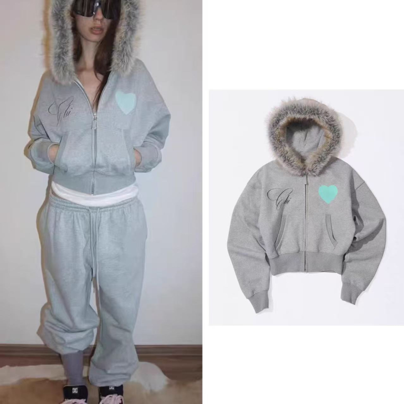 Pamut kapucnis cipzáros kabát, 3D patchwork, lazán szabott, közepes vastagságú