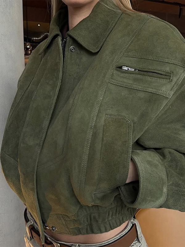 Ženska kratka jakna, opuštenog kroja, rever, zatvarač, poliester, dugi rukavi — proljeće 2025