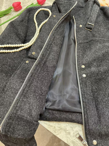 Ženski vuneni kaput u korejskom stilu sa stojećim ovratnikom, ležernog kroja, dugi rukavi, džep, retro stil