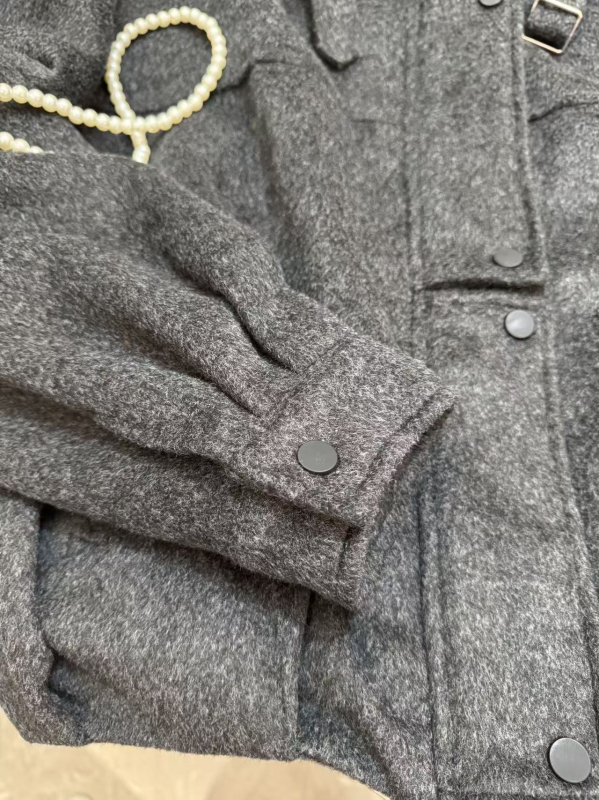 Ženski vuneni kaput u korejskom stilu sa stojećim ovratnikom, ležernog kroja, dugi rukavi, džep, retro stil