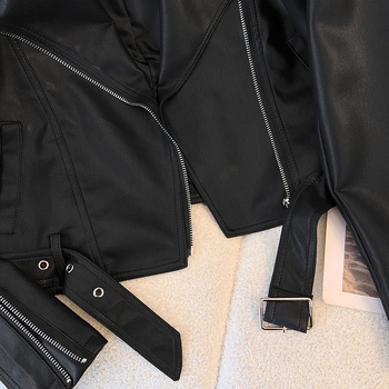 PU bőrkabát nőknek, laza szabás, hosszú ujjú, cipzár, sálgallér, középhosszú 50–65 cm