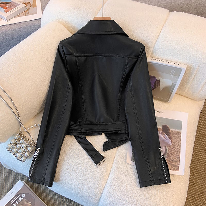 PU bőrkabát nőknek, laza szabás, hosszú ujjú, cipzár, sálgallér, középhosszú 50–65 cm