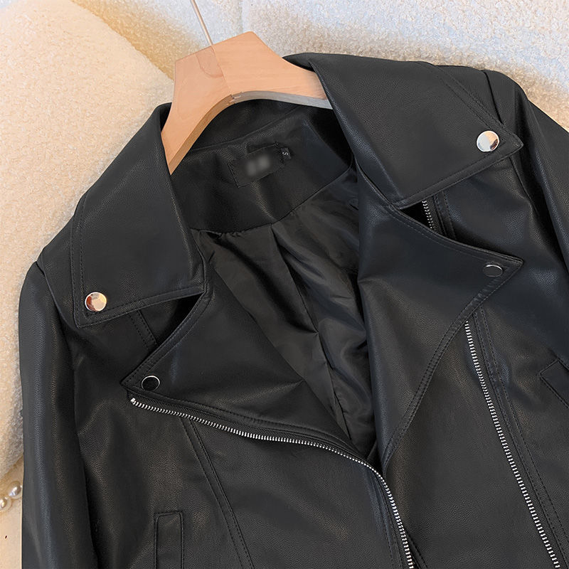 PU bőrkabát nőknek, laza szabás, hosszú ujjú, cipzár, sálgallér, középhosszú 50–65 cm