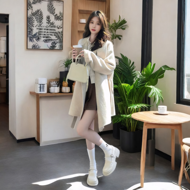 Palton pentru femei din lână, guler înălțat, lungime scurtă (40–50 cm), lână groasă, croială lejeră, conținut lână 95%+