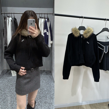 Cardigan stil pulover s kapuljom i zatvaračem, 50% vuna + umjetna krzna, ležernog kroja