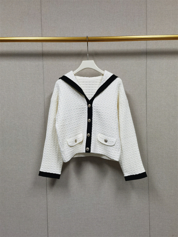 Cardigan tricotat din bumbac cu patchwork, mâneci lungi, lungime scurtă, croială lejeră, închidere cu nasturi pe un rând