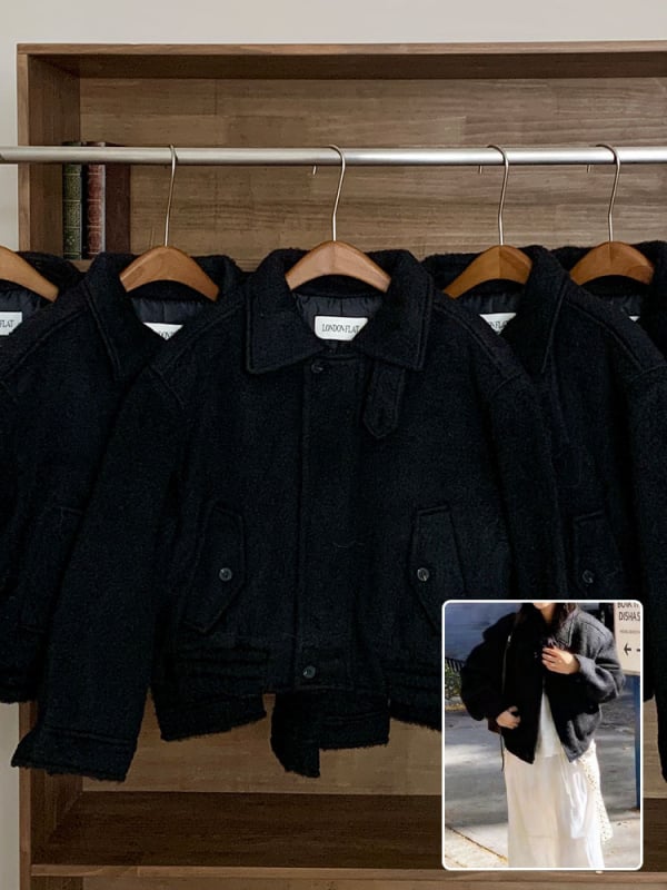 Geacă damă scurtă, căptușită, cu guler înalt, din amestec lână-modal, fermoar, mâneci lungi, toamnă 2025