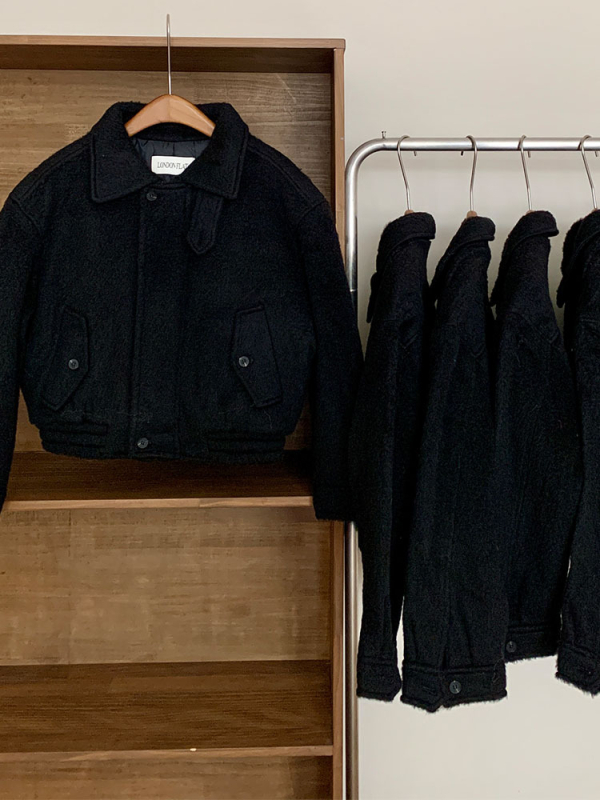 Geacă damă scurtă, căptușită, cu guler înalt, din amestec lână-modal, fermoar, mâneci lungi, toamnă 2025