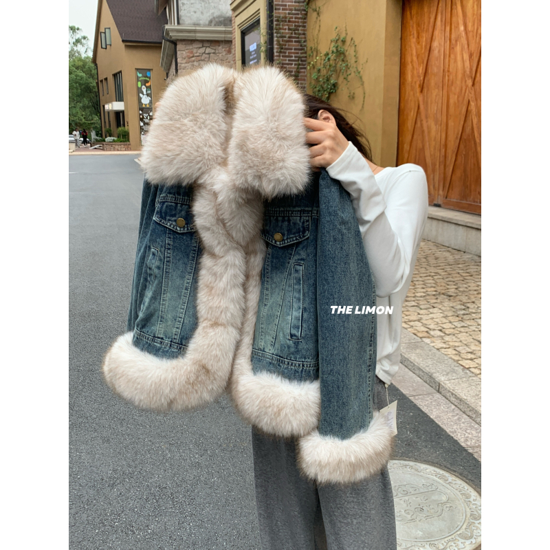 Lemon Green Tea jachetă denim patchwork eco-friendly, croială lejeră, mâneci lungi, guler rotund TM-1229