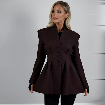 Női szabott kosztüm kabát reverrel, kétgombos gombolás, poliészter anyag, tavasz 2025