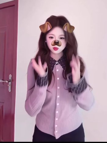 Cardigan tricotat pentru femei, stil coreean, mâneci lungi, model cu buline, închidere cu nasturi, guler rever, lungime normală, tricot poliester