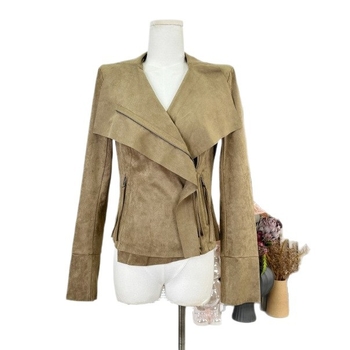 Jachetă scurtă din velur cu guler mare și design neregulat, croială ajustată; material velur, guler halter, fermoar, mâneci lungi, grosime medie