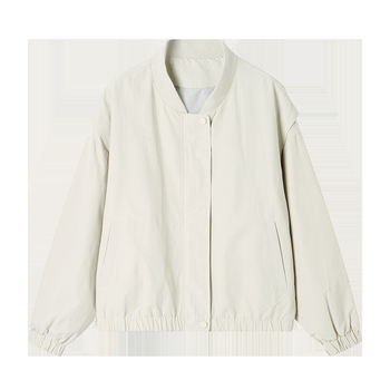 Jachetă pentru femei cu guler baseball și fermoar, material amestec bumbac-nylon, mâneci lungi, croială lejeră, stil casual coreean