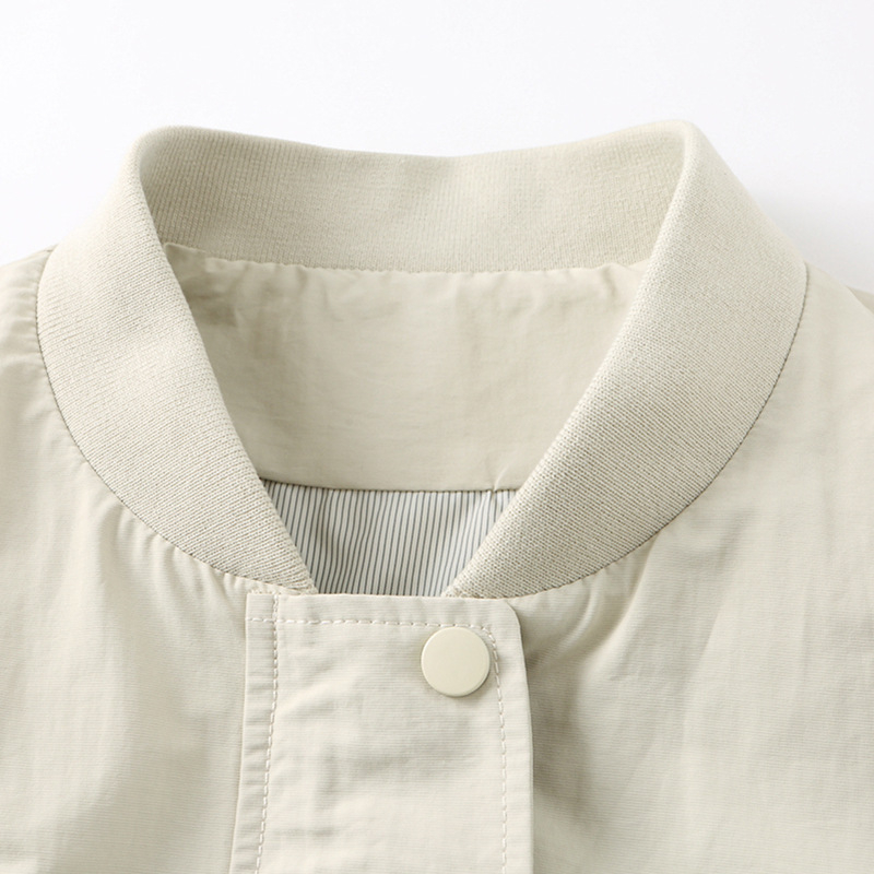 Jachetă pentru femei cu guler baseball și fermoar, material amestec bumbac-nylon, mâneci lungi, croială lejeră, stil casual coreean