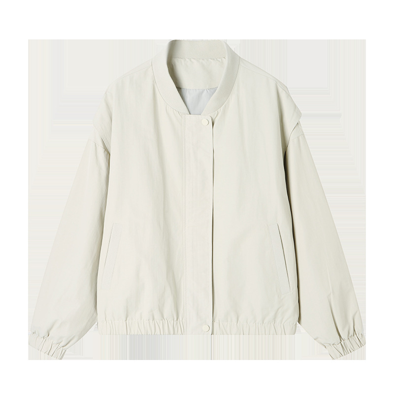 Jachetă pentru femei cu guler baseball și fermoar, material amestec bumbac-nylon, mâneci lungi, croială lejeră, stil casual coreean