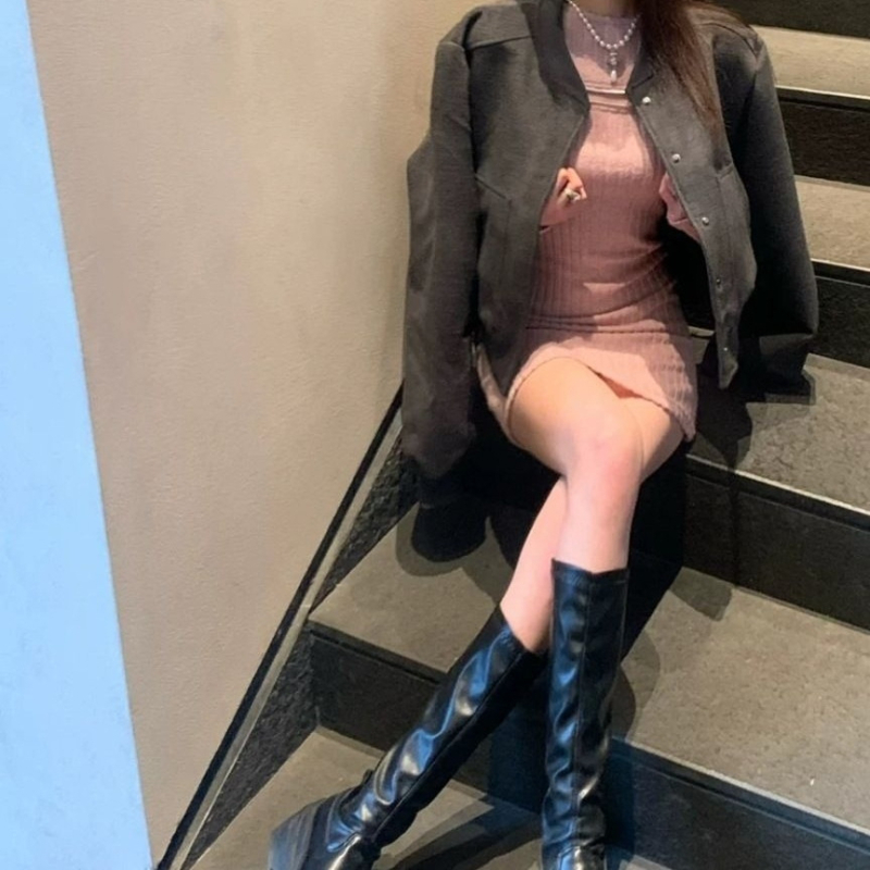 Koreai stílusú, slim-fit dzseki Chenille anyagból spandexszel, kerek nyakú, tavasz 2025