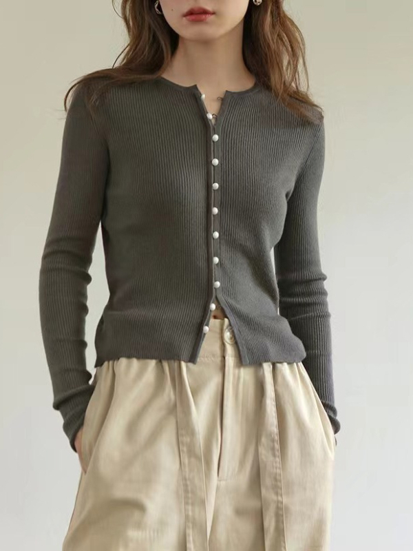 Ženski pleteni kardigan-stil pulover, uski kroj, dugi rukavi, nizak okrugli izrez, patchwork pletenina