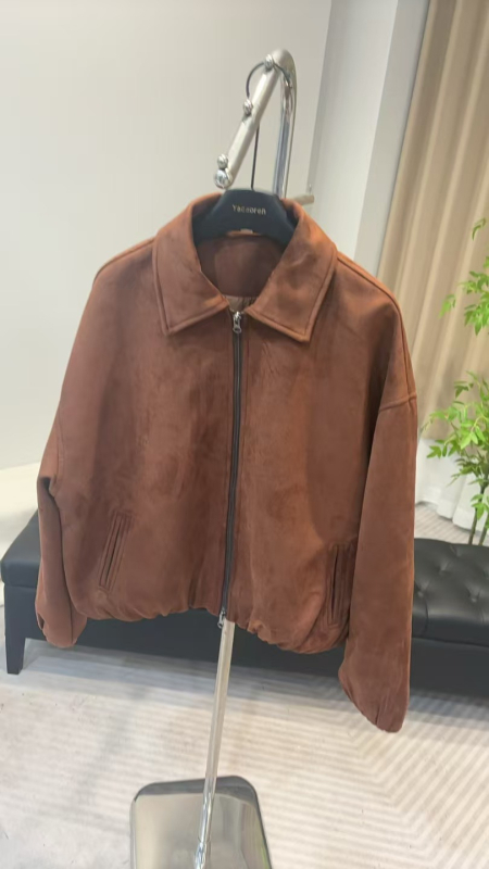 Női poliészter kabát reverrel, cipzárral, hosszú ujjú, retro stílus