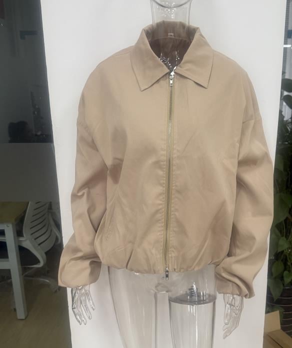 Női poliészter kabát reverrel, cipzárral, hosszú ujjú, retro stílus