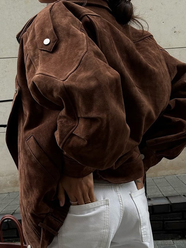 Női poliészter kabát reverrel, cipzárral, hosszú ujjú, retro stílus