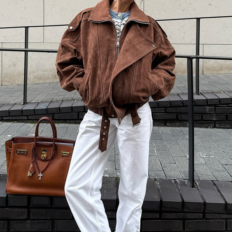 Női poliészter kabát reverrel, cipzárral, hosszú ujjú, retro stílus