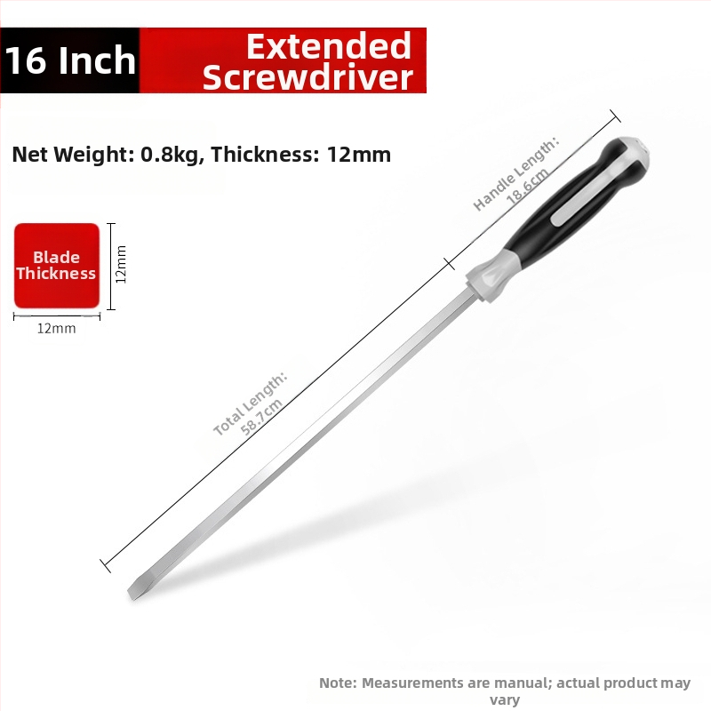 Priemyselne štandardný dlhý skrutkovač, 1000 mm, Cr-V oceľ, neizolovaný, bez magnetu, 1,21 kg, viacúčelové využitie